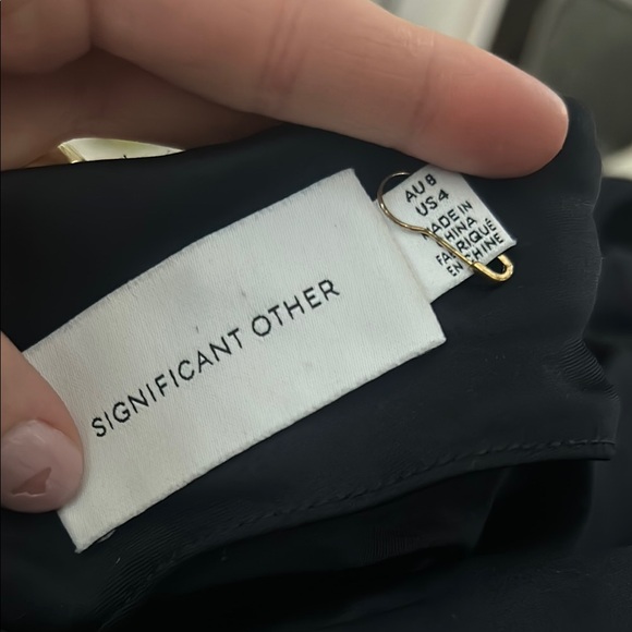 Significant Other Navy satin off the shoulder maxi gown - Picture 3 of 5